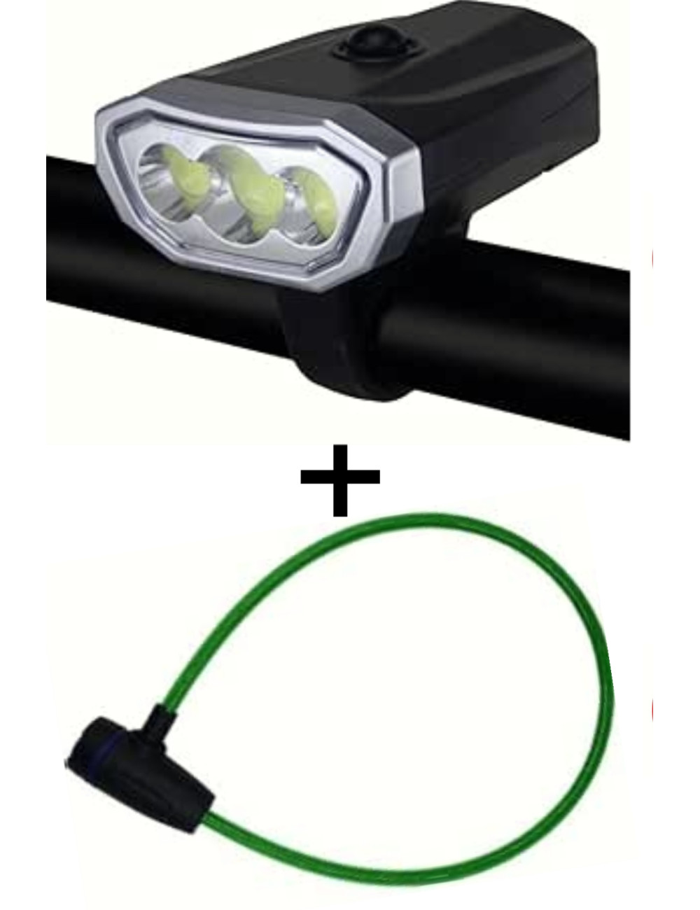 مصباح أمامي LED للدراجات الهوائية والسكوتر يعمل بالبطارية - مصباح أمامي للدراجة + قفل للدراجة النارية والدراجة - قفل