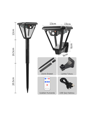 Güneş Enerjili Bahçe Ev Balkon Teras Aydınlatması Lambası Solar Duvar Aplik Fener Armatür 1 ADET