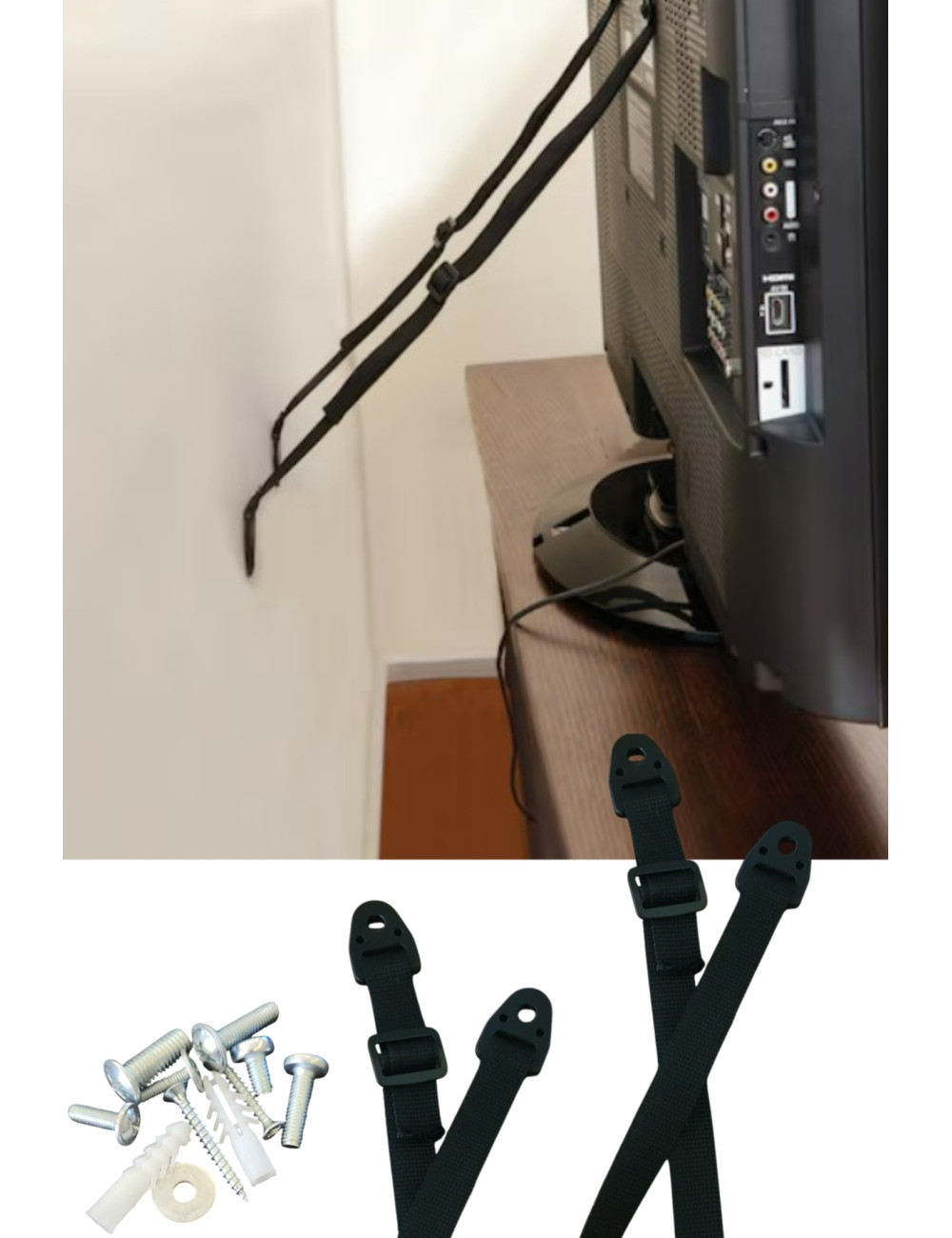 LCD LED Plasma TV Mount, Cabinet Fixing, Baby/Child Protection, Earthquake Safety Belt, 2 Sets - 4 Belts