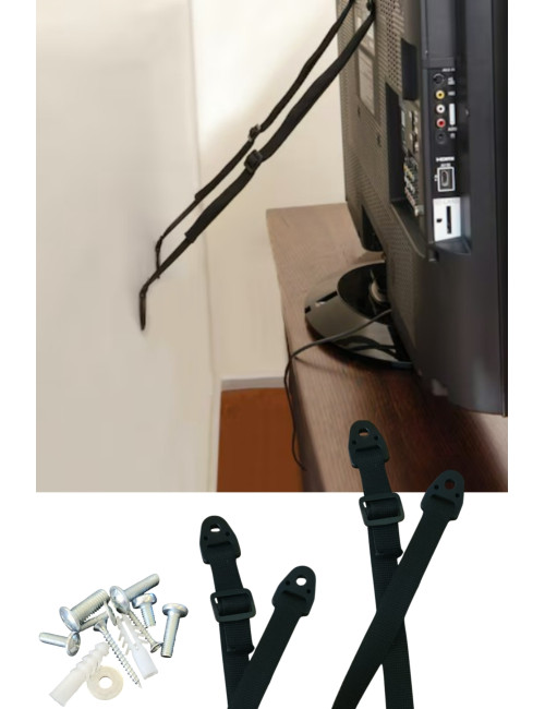LCD LED Plasma TV Mount, Cabinet Fixing, Baby/Child Protection, Earthquake Safety Belt, 2 Sets - 4 Belts