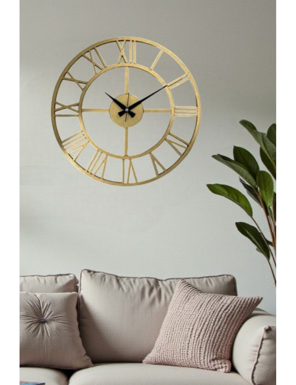 Hediyelik Dekoratif Gold Yuvarlak Kapaksız Roma Rakamlı Salon Büro Ofis Mutfak Duvar Saati 38*38 CM