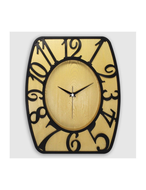 Giftable Decorative Wooden Look Gold Rectangular Wall Clock for Living Room, Office, Workplace, Kitchen, 35*30 CM