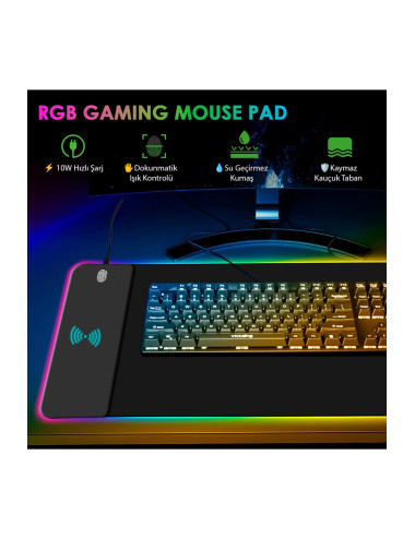 لوحة ماوس لاسلكية للألعاب بإضاءة RGB، تدعم الشحن السريع للهواتف و14 وضعًا.