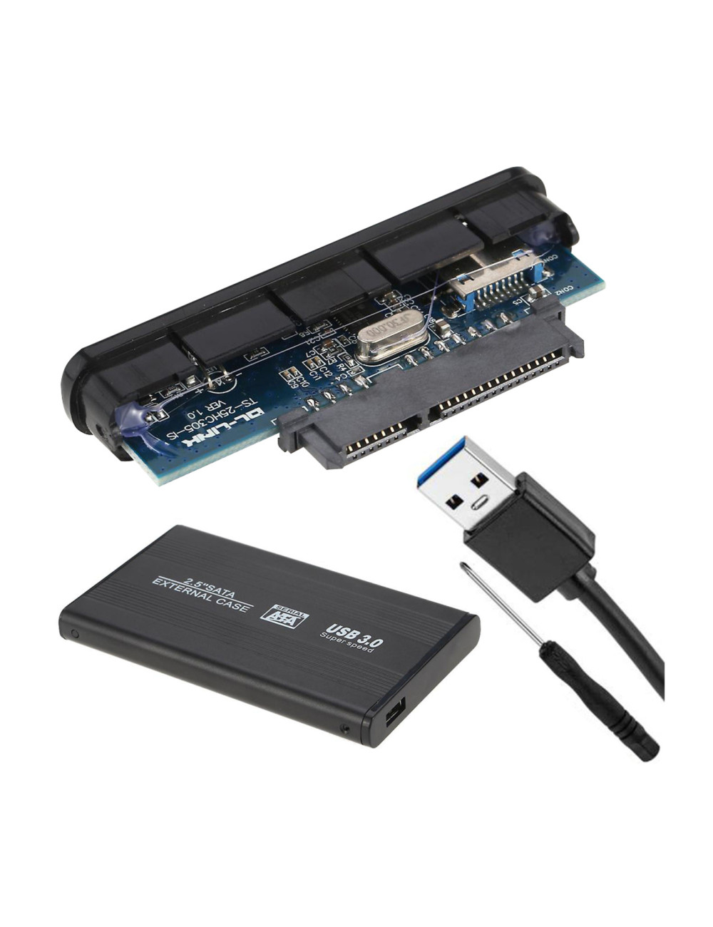 علبة ألومنيوم USB 3.0، قرص صلب خارجي 2.5 بوصة، قرص صلب SSD SATA، كابل قرص صلب وعلبة