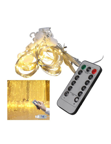 إضاءة زخرفية على شكل ستارة من وينبوس EKL-11 300 LED بنمط خيالي نهاري، 3x3، 8 أوضاع، USB 5VDC، جهاز تحكم عن بعد