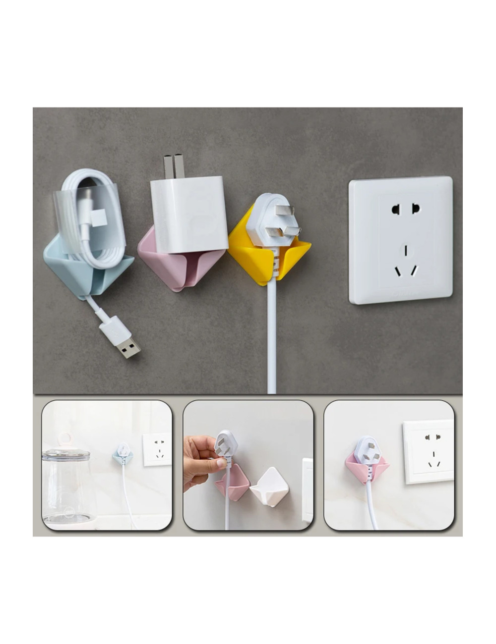 10-Piece Set Adhesive Cable Organizer for TV, Internet, Charging Cables, Plugs, and Cables (Assorted Colors)