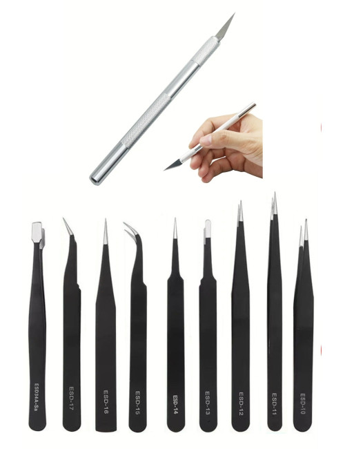 Craft Scalpel Blade + Hobby Electronics Handicrafts Jewelry Repair Steel Repair Tweezers Set
