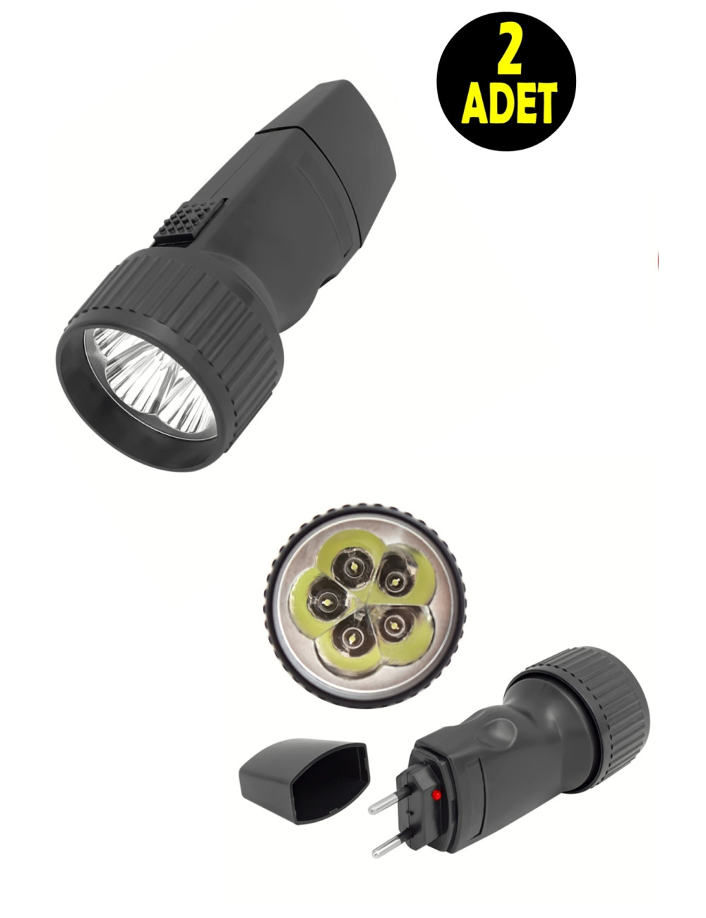 2 x Rechargeable LED Camping, Night Hiking, Earthquake Survival Flashlights (5 LEDs) 135x45x45mm