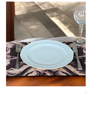 4LÜ SET Siyah Krem Keten Kumaş Dikdörtgen Amerikan Servis Tabak Altlık - Runner Supla 38x27 Cm