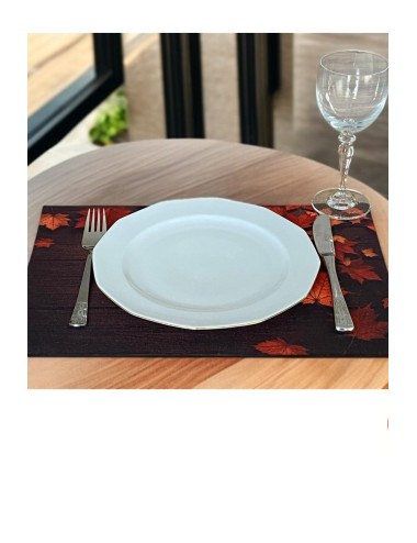 4LÜ SET Sonbahar Keten Kumaş Dikdörtgen Amerikan Servis Tabak Altlık - Runner Supla 38x27 Cm