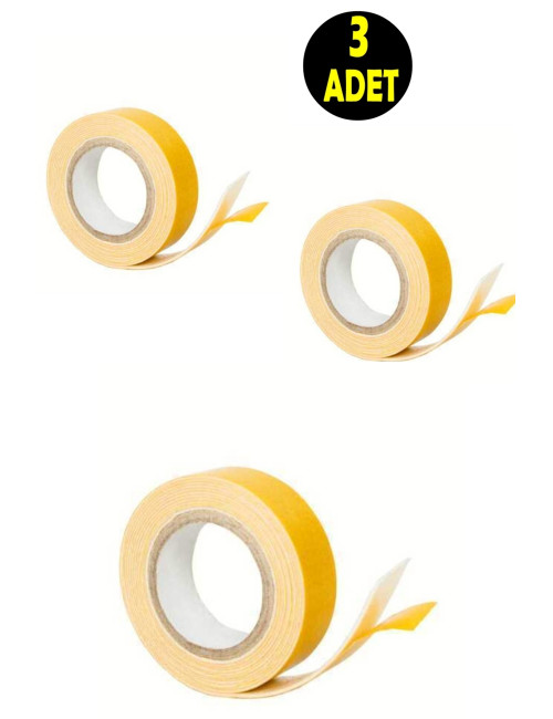 3 ADET Çift Taraflı Yapıştırma Köpük Bantı (16MM X 1,5 MT)-Tablo Şerit Led Montaj Yapıştırıcı Bandı