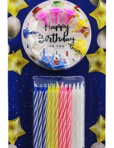 48 Adet Renkli Doğum Günü Happy Birthday Pastası Partisi Mumu + 24 Adet Mum Altlığı