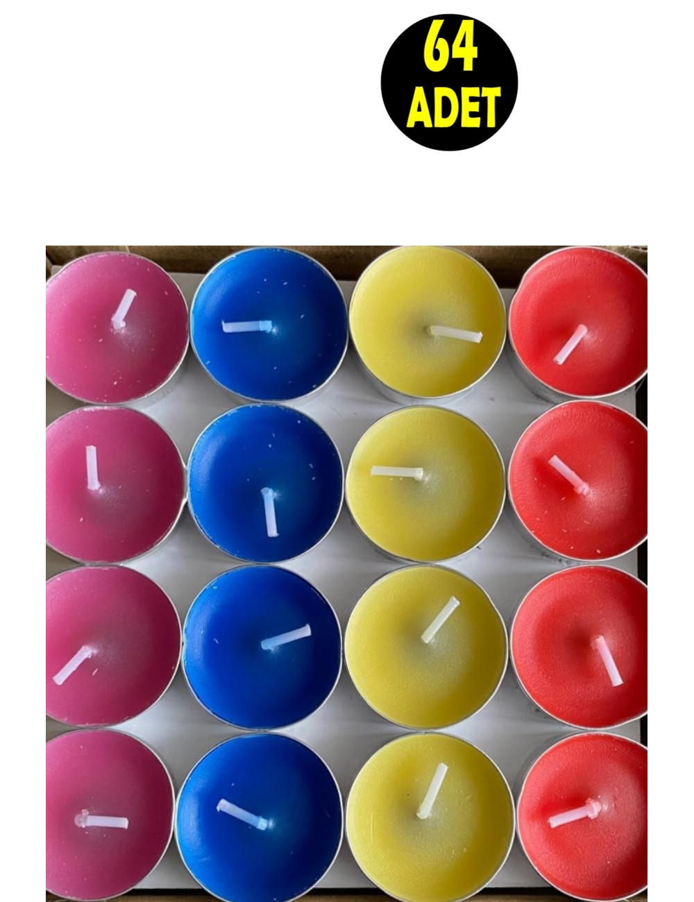 64 ADET Suda Yüzen Restoran Cafe Bar Sarı Mavi Kırmızı Pembe Renk Yuvarlak Tea Light Mum