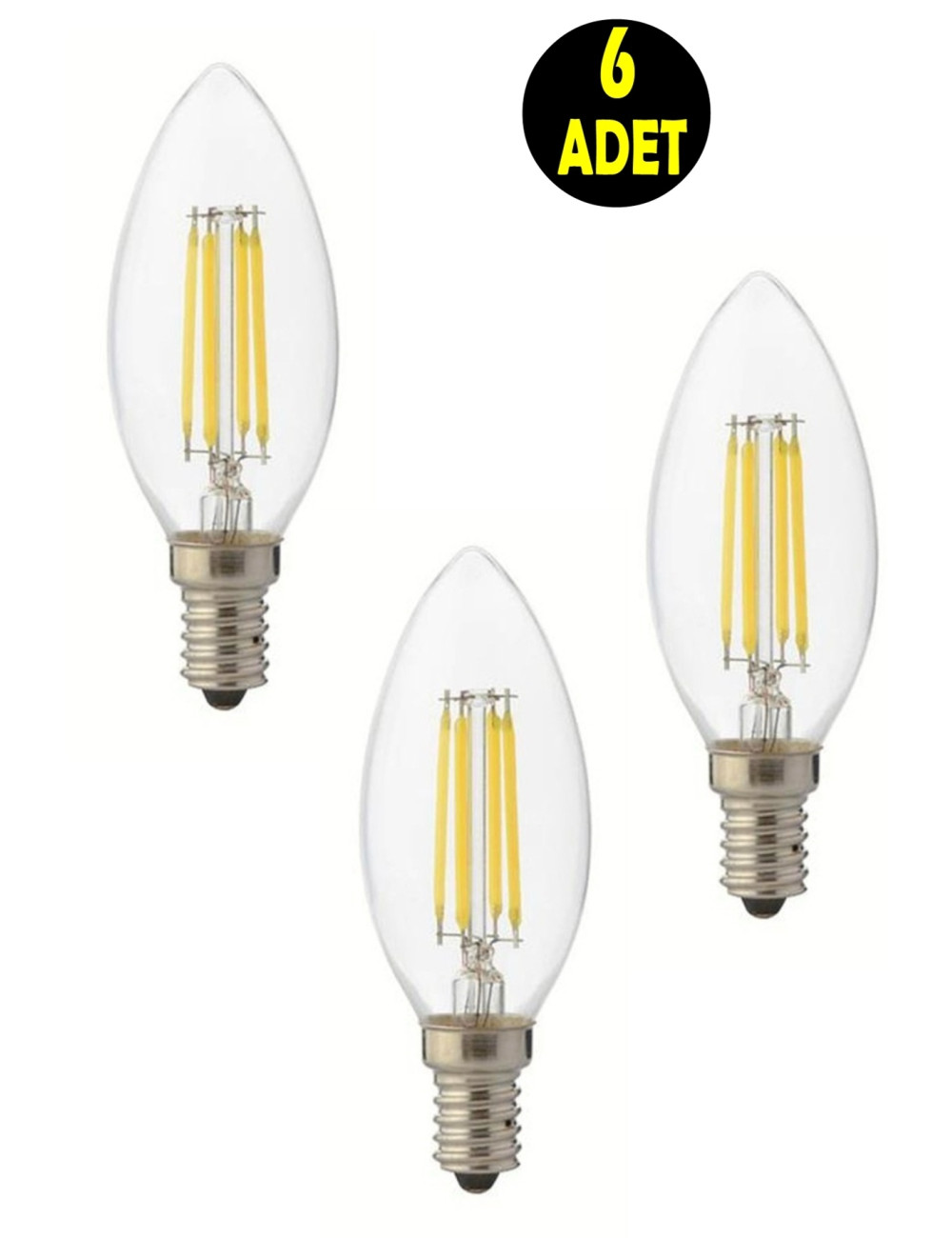 6 Adet Mum Tip Ince Duy 4 W E14 Sarı Işık Buji Ampul Tip Flament Led Ampul Avize Lambası