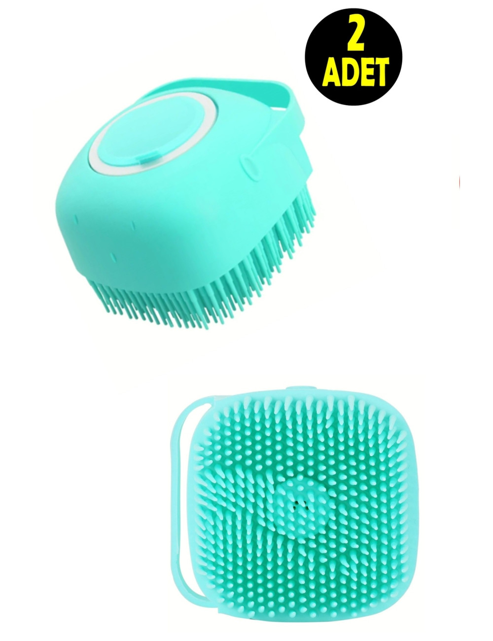 2 ADET Yumuşak Silikon Duş Banyo Lifi - Şampuan Sabun Hazneli Silikon Peeling Duş Masaj Fırçası