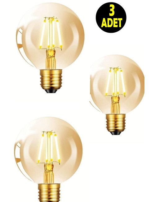 3 Adet 4 Watt G95 E27 Dekoratif Rustık Vintage Altın Rengi Led Glop Ampul 2700k Sarı Işık Lamba
