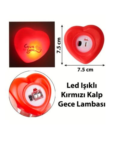 Love You Temal Kalpli Led Işıklı Kırmızı Kalp Gece Lambası -Sevgililer Günü Doğum Günü Hediyesi