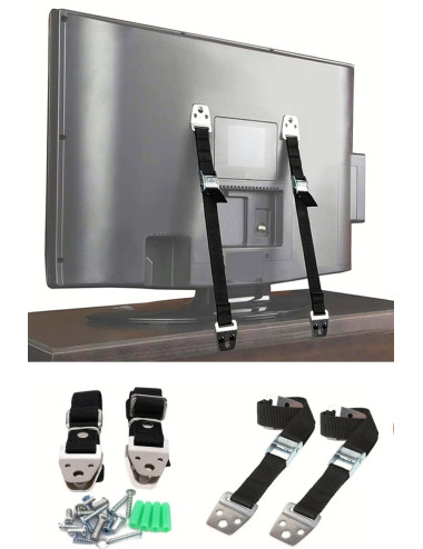 حامل تلفزيون LCD/LED، للتثبيت على الخزائن/رفوف الكتب، لحماية الأطفال، حزام أمان ضد الزلازل، طقم واحد - حزامان
