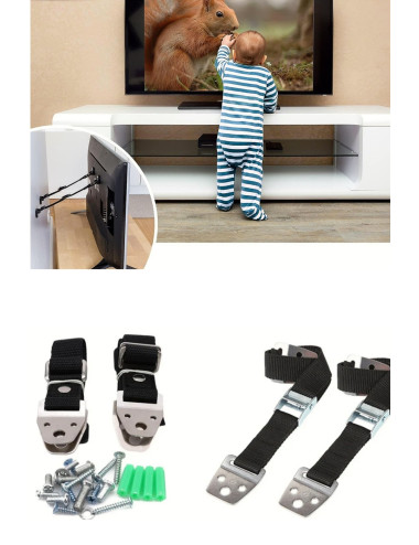حامل تلفزيون LCD/LED، للتثبيت على الخزائن/رفوف الكتب، لحماية الأطفال، حزام أمان ضد الزلازل، طقم واحد - حزامان