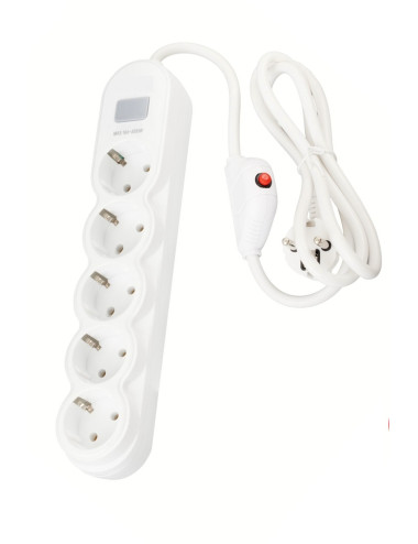 Switched, 1.5 Meter Cable, 16 Amp 3000W High Current, Shock Protected, Removable 5-Way Power Strip.