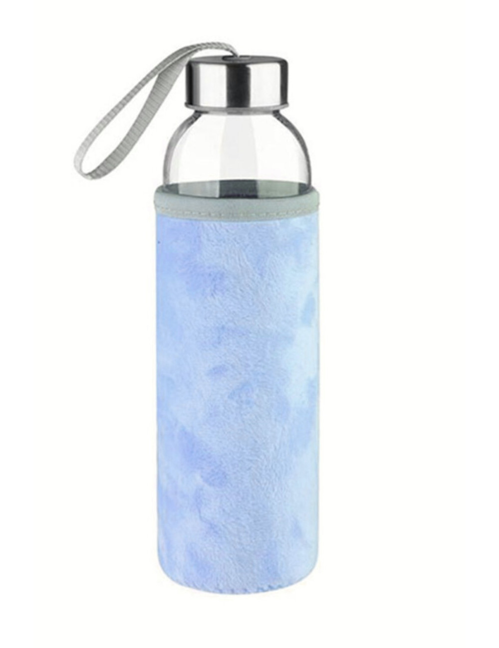 750 ML Blue Glass Water Bottle Mug with Plush Cover and Lid