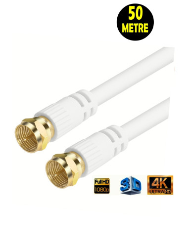 50 Metre Fabrikasyon Gold Uç F Konnektörlü Rg6/U4 Full Hd 3d 4k Anten Tv Çanak Uydu Lnb Kablosu