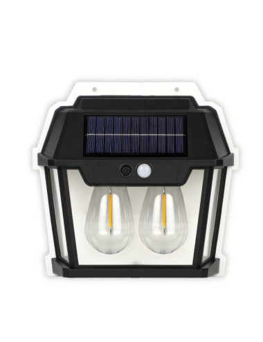 Sensörlü Rustik 2 Ampullu Güneş Enerjili Bahçe Balkon Teras Aydınlatması Lambası Solar Aplik Armatür