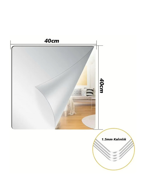 4040 cm Yapışkanlı Kırılmaz Esnek PVC Salon Mutfak Yatak Odası Dekorasyon Amaçlı Duvar Aynası