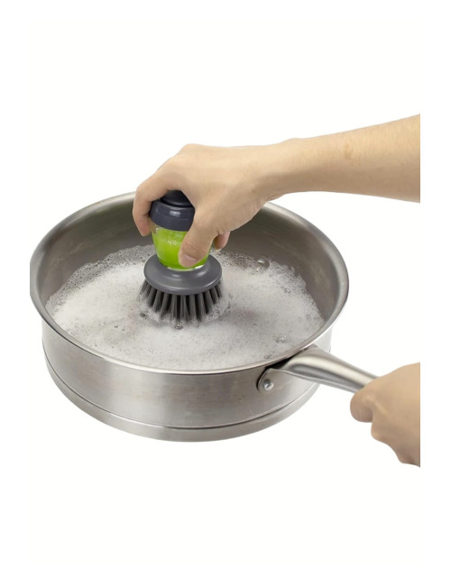 Easy Dishwashing Brush and Sponge with Detergent Dispenser for Sink, Countertop, Plate, Pot, and Pan Cleaning.