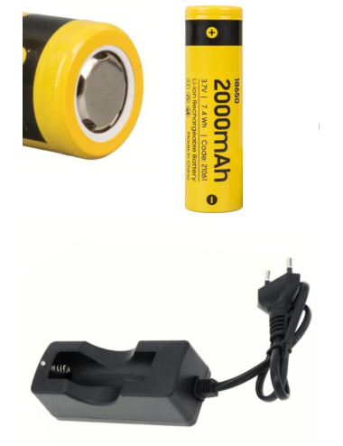 Single 18650 Battery Charger Tool + 3.7 VOLT 2000 MAH 18650 Li-ion Rechargeable Battery (without connector)