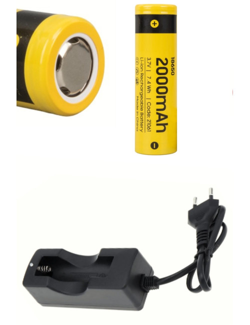 Single 18650 Battery Charger Tool + 3.7 VOLT 2000 MAH 18650 Li-ion Rechargeable Battery (without connector)