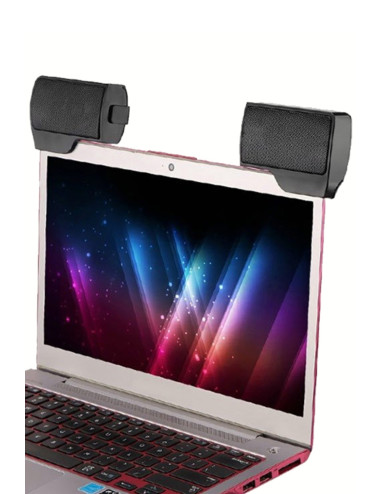 مكبر صوت ستيريو صغير للكمبيوتر المحمول مع كابل USB 1+1 مثبت على الشاشة - (مكبرات صوت 2*3 وات)