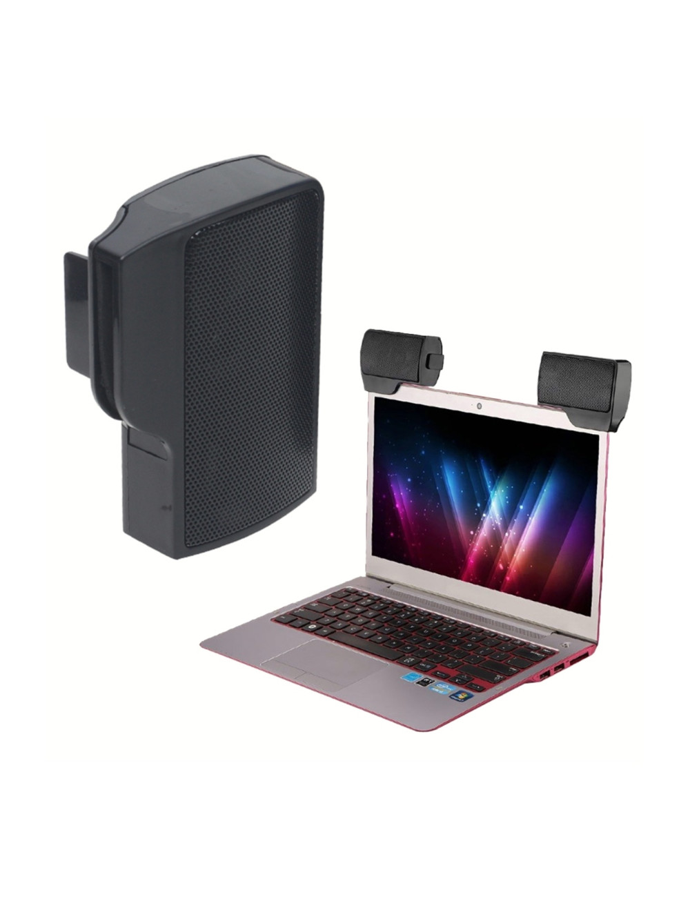 مكبر صوت ستيريو صغير للكمبيوتر المحمول مع كابل USB 1+1 مثبت على الشاشة - (مكبرات صوت 2*3 وات)