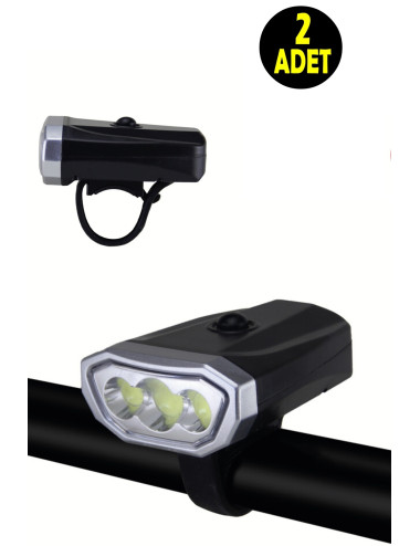 2 ADET Pilli 3 COB Ledli 500 Lumen Bisiklet Scooter Feneri -Bisiklet Aydınlatma Farı