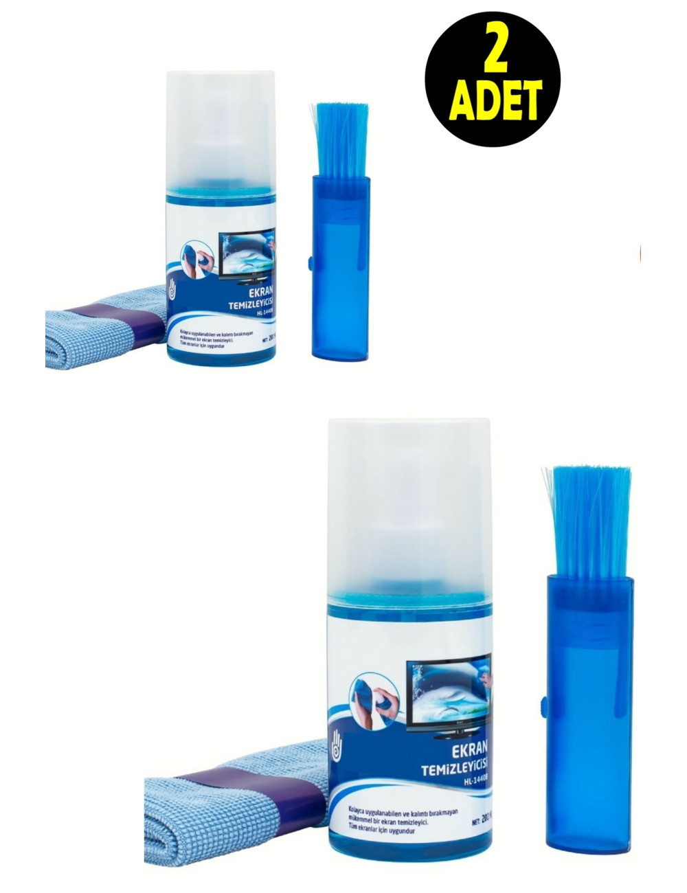 2 x LCD TV, Computer, Notebook, Tablet, Mobile Phone Screen Cleaning Spray + Fiber Cloth + Brush