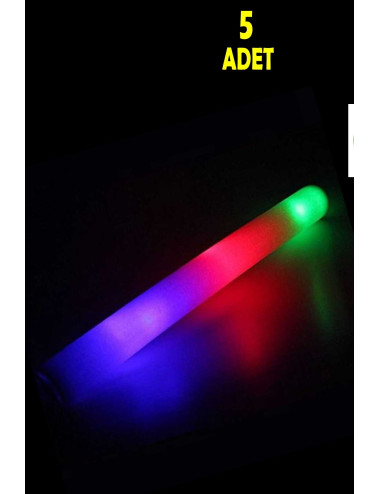 5 ADET Led Işıklı Çok Renkli Sünger Doğum Günü Parti Konser Eğlence Çubuğu -3 Fonksiyonlu Çubuk