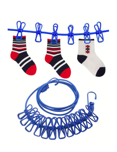 2 PIECES 12-Clip Portable Elastic Clothesline for Balcony, Hallway, Home, Corridor, Bedroom, Office