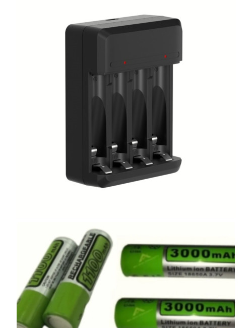 4 Lü Aa Aaa Pil Şarj Cihazı + 2 Adet 3000 Mah AA + 2 Adet 1100 Mah AAA Ince Şarjlı Kalem Pil