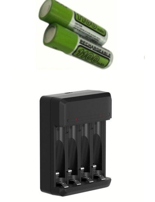4-Pack AA Battery Charger + 2 x 1100mAh AAA Slim Rechargeable Remote Control Batteries