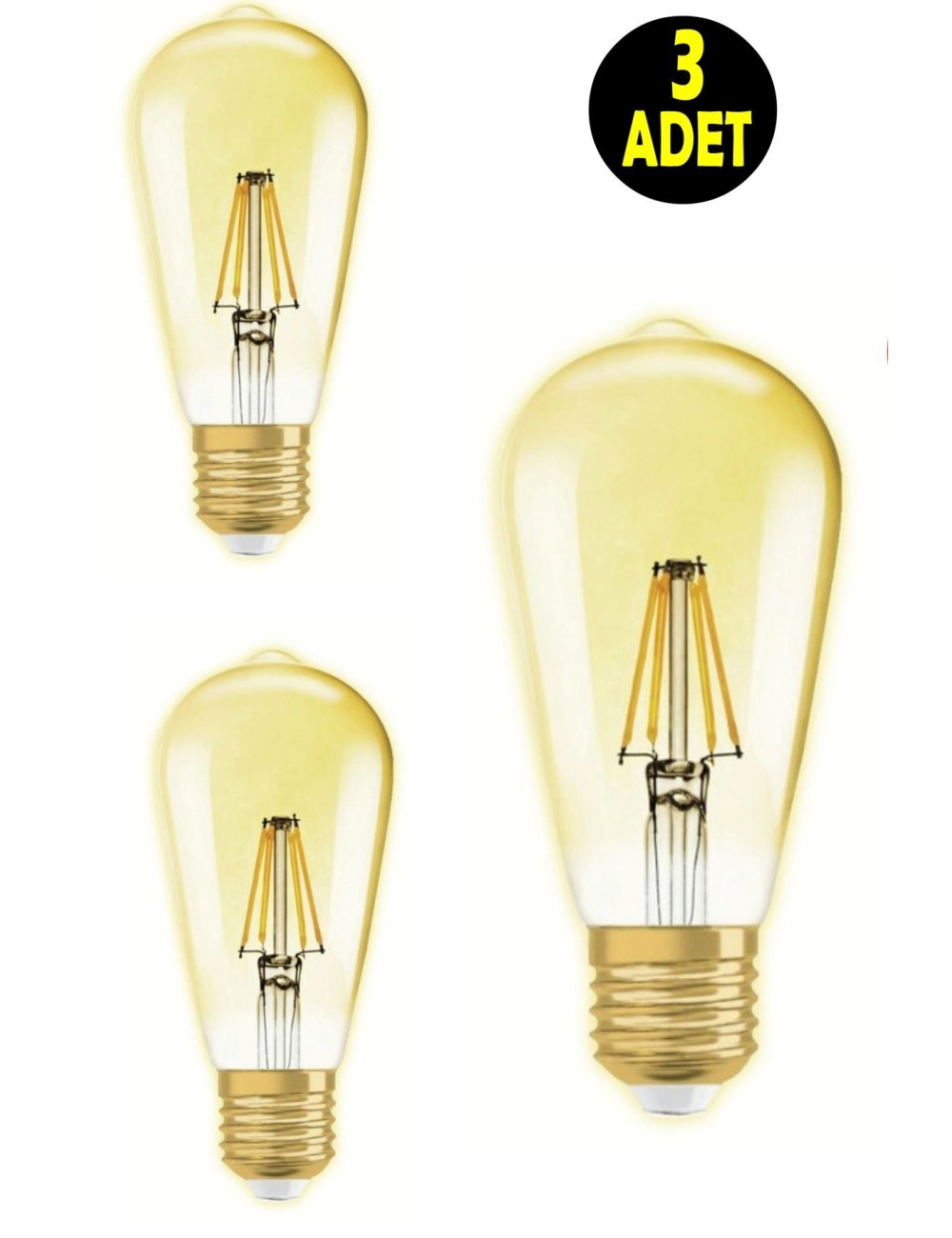 ثريا مزودة بثلاث لمبات LED ذهبية اللون بتصميم ريفي عتيق، بقوة 6 واط لكل منها 500 لومن، وإضاءة صفراء 2700 كلفن.