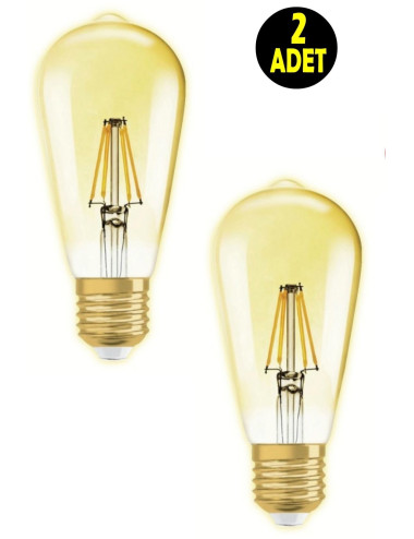 2 Adet 6 W 500 Lümen Dekoratif Rustıc Vintage Altın Rengi Led Ampul 2700k Sarı Işık Avize Lambası