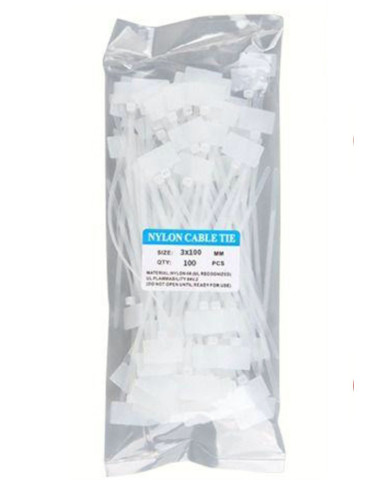 100 Pieces White Labeled Electrical Cable Tie Clips Plastic Clamp Velcro Clamp 100x3mm