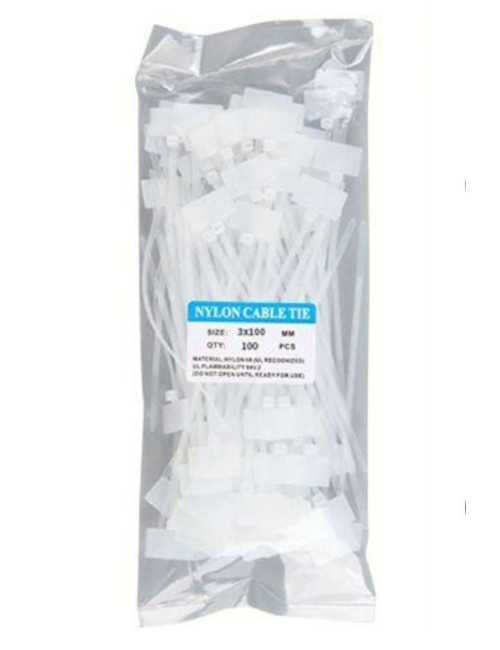 100 Adet Beyaz Etiketli Elektrik Kablosu Kablo Bağı Klips Plastik Kelepçe Cırt Cırt Kelepçe 100x3mm