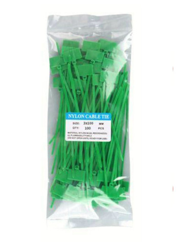 100 Pieces Green Labeled Electrical Cable Tie Clips Plastic Clamp Velcro Clamp 100x3mm
