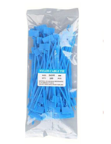 100 Pieces Blue Labeled Electrical Cable Tie Clips Plastic Clamp - Velcro Clamp 100x3mm