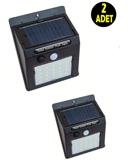 2 ADET Güneş Enerjili Bahçe Teras Balkon Gece Aydınlatma Lambası Armatürü -Dekoratif Solar Aplik