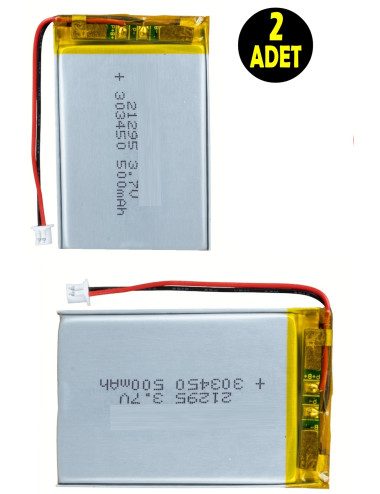 2 ADET 3.7 Volt 21295 303450 500 Mah Batarya Lıtyum Cıklet Polımer Pil Mp3 Akıllı Saat Drone Pili