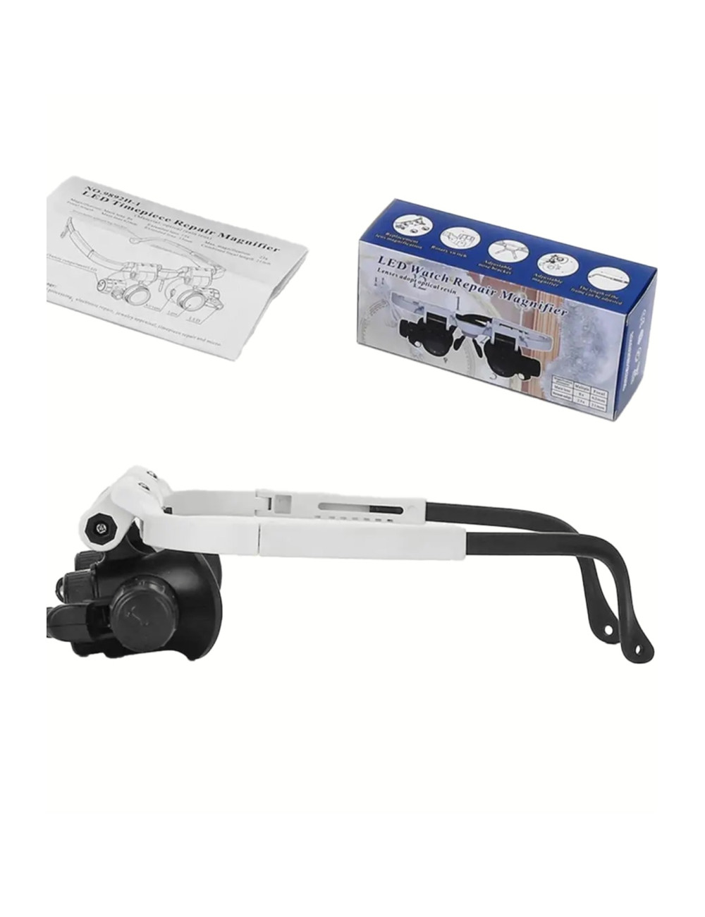 2 Led Işıklı Elektronik Tamirci Kuyumcu Kafa Monteli Gözlük Tip 8x- 15x -23x Ayarlanabilir Büyüteç