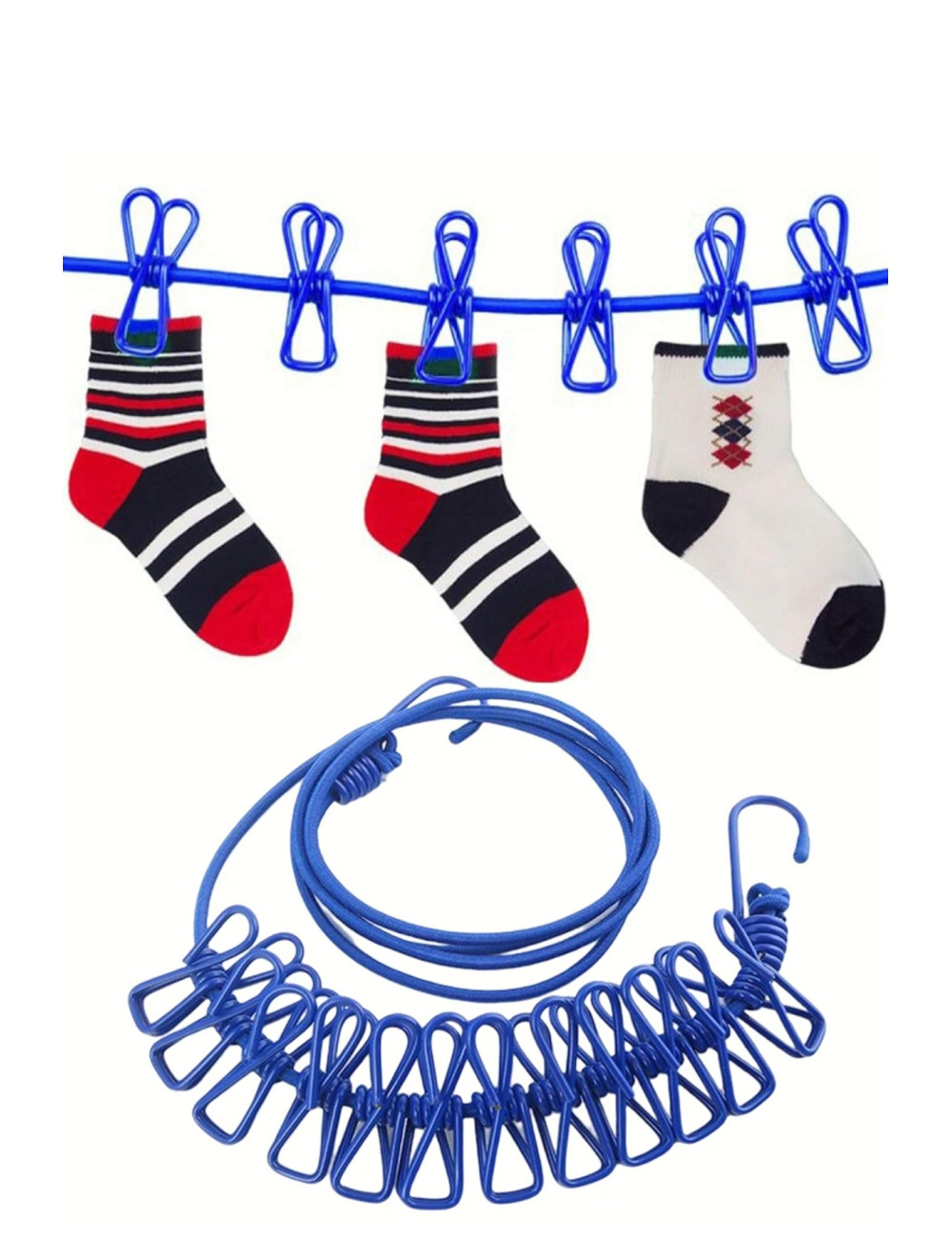 12 Pieces Portable Elastic Clothesline with Clips for Balcony, Hallway, Home, Bedroom, Office