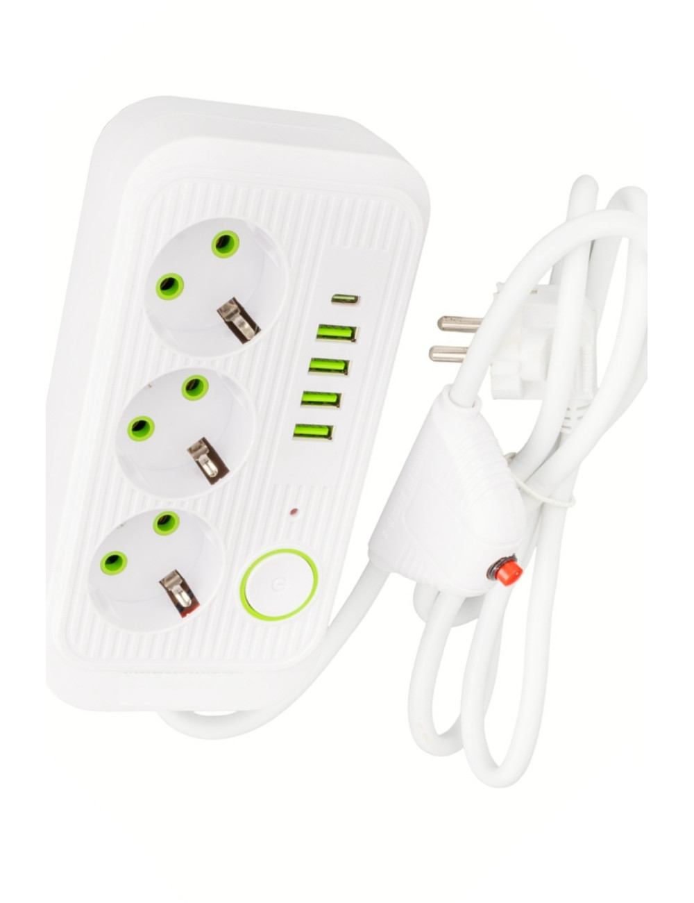 Anahtarlı 4*USB 1 *Type-C Çıkışlı 1,5 M. Kablolu Yüsek Akım Şok Yıldırım Korumalı 3 Lü Grup Priz